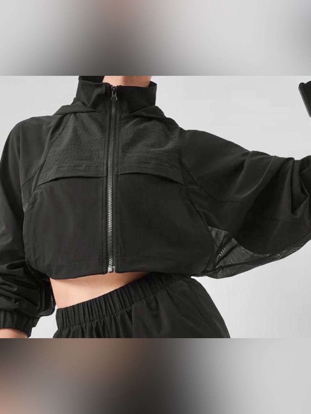 Alo Black Cropped Zip-Up Jacket